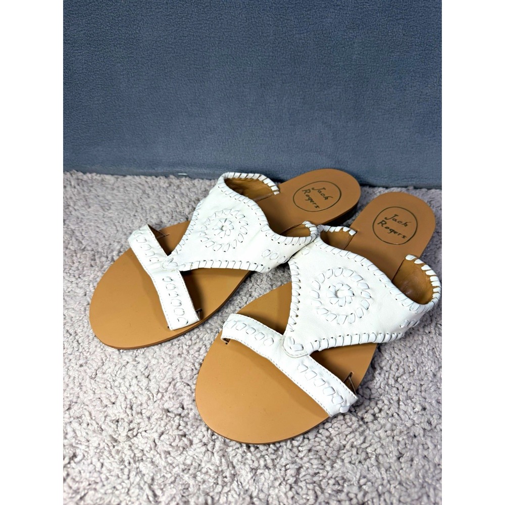 Jack Rogers Women's Signature Slides Sandals Leather Slip-On Size 9M Preppy